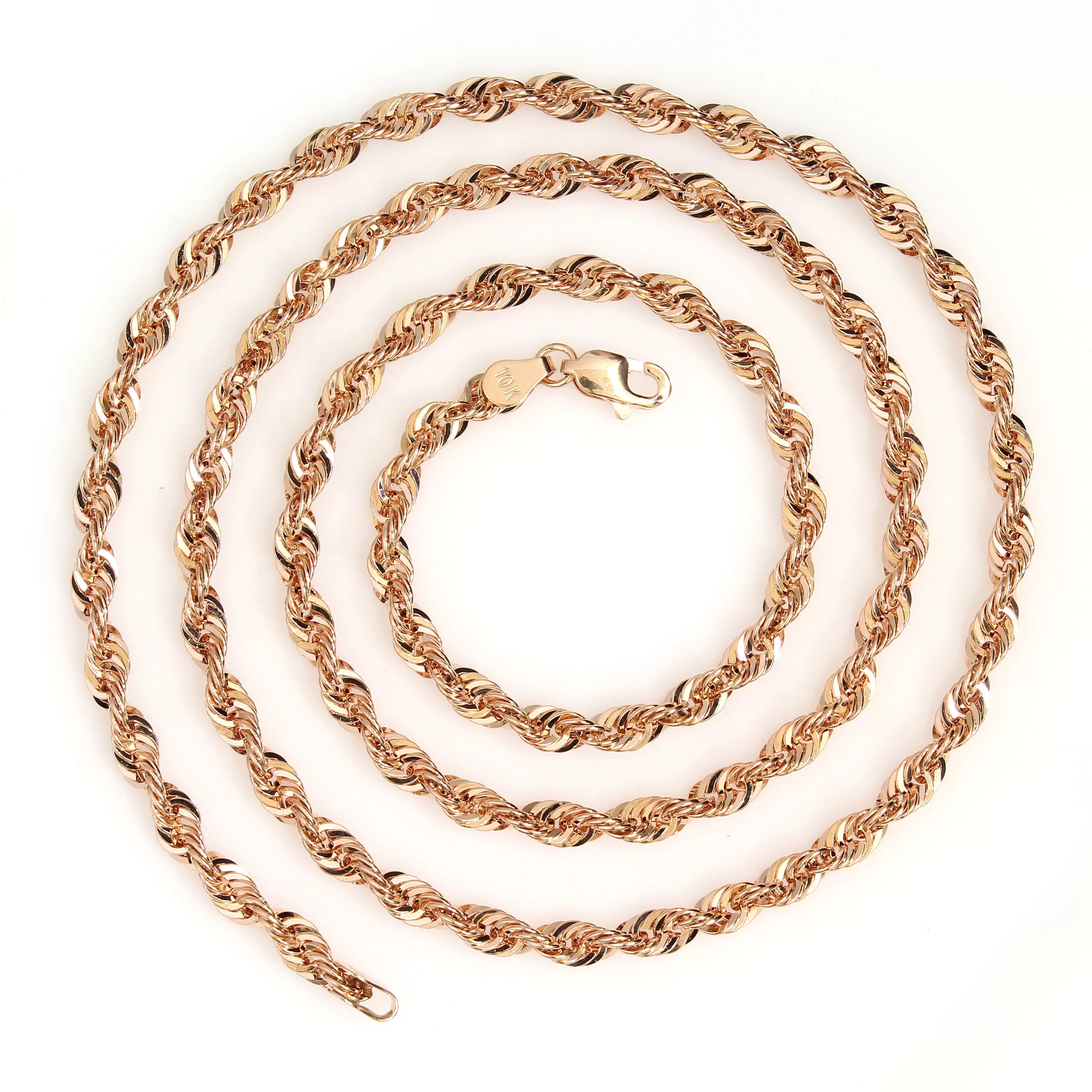 10k 3mm Rose Gold Light Weight Diamond Cut Rope Chains