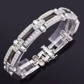 14K White Gold 2.51 TCW Diamond Rectangle Link Bracelet 49.0 Grams