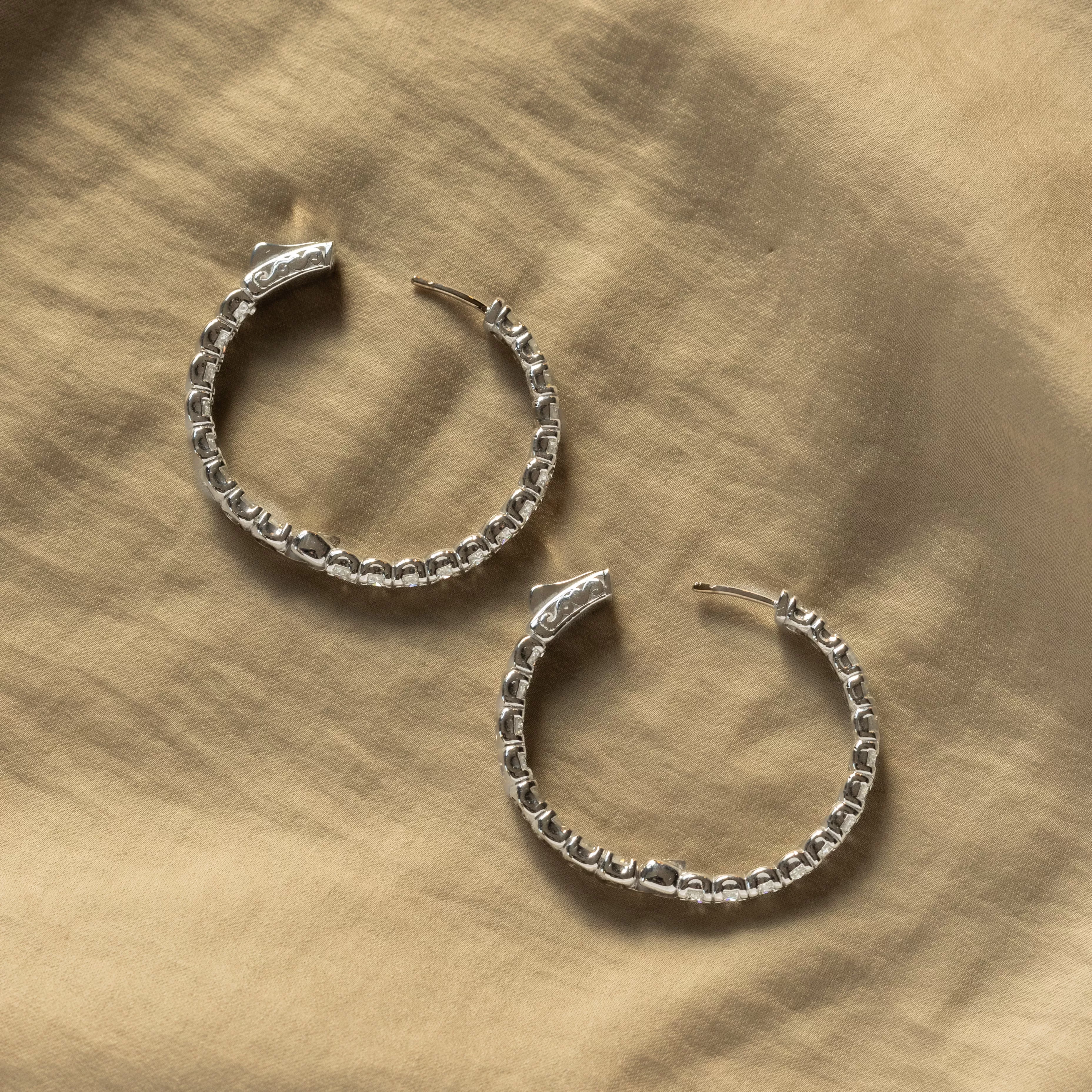 14K White Gold 4.51 Carat Diamond Inside-Out Hoop Earrings