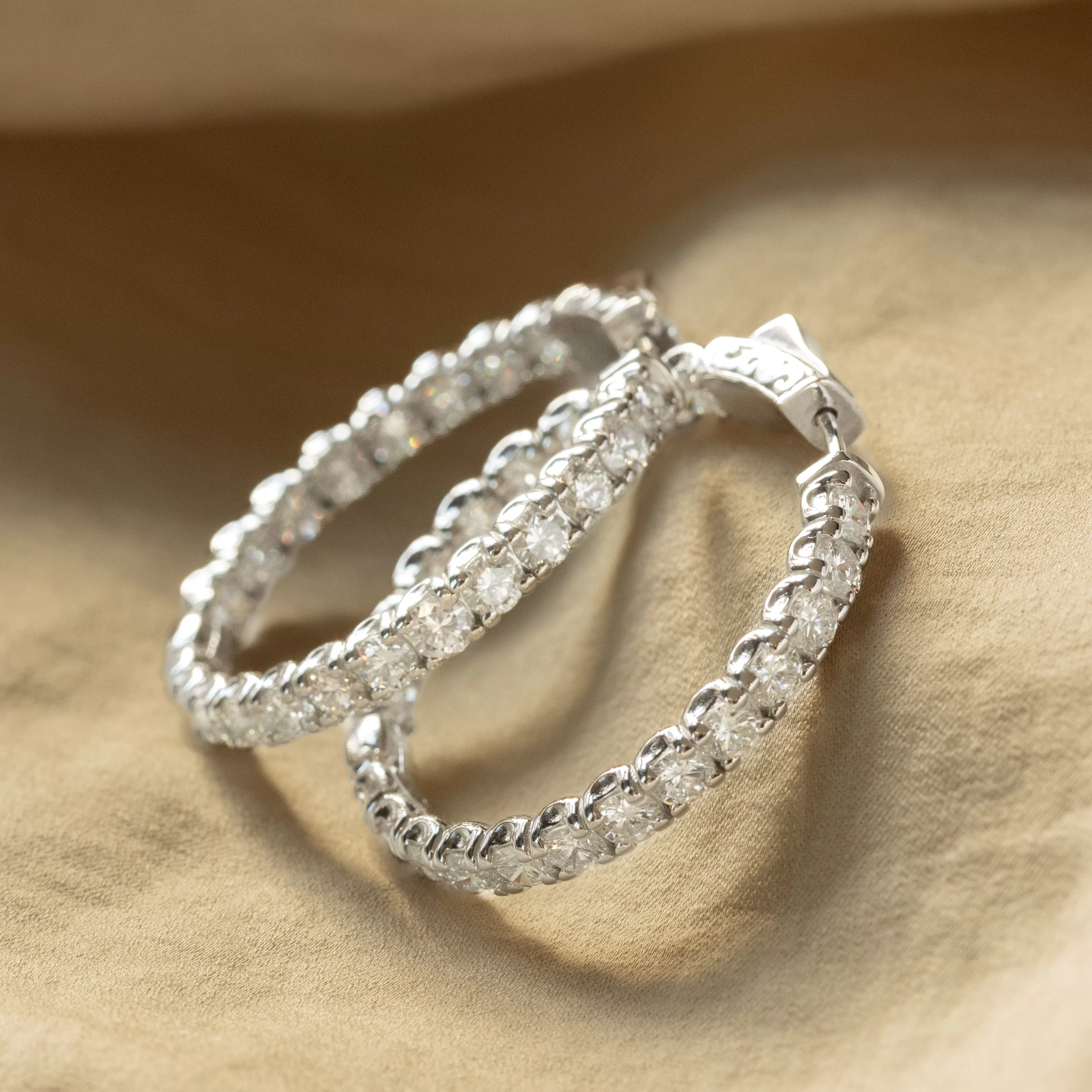 14K White Gold 4.51 Carat Diamond Inside-Out Hoop Earrings