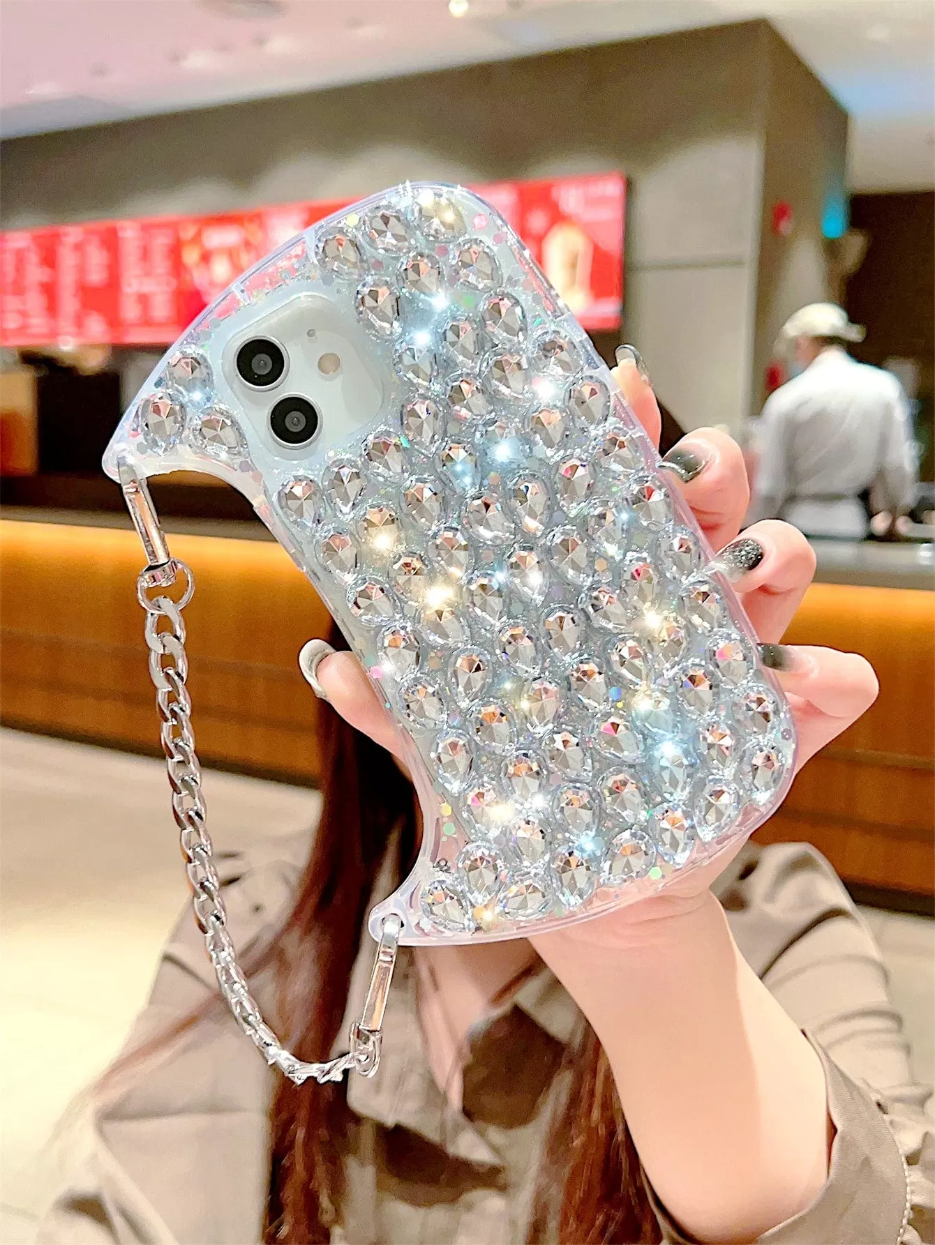 1pc Rhinestone Decor Bag Design Diamond Phone Case With Lanyard