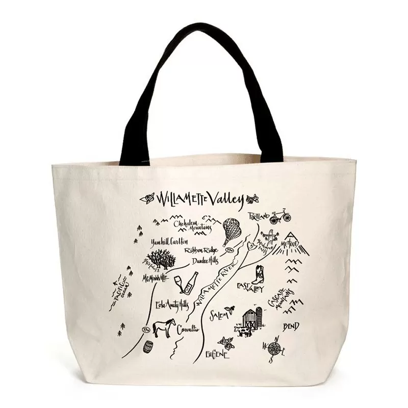 20 Oz. Heavyweight Canvas Tote Willamette Valley Calligraphy Map