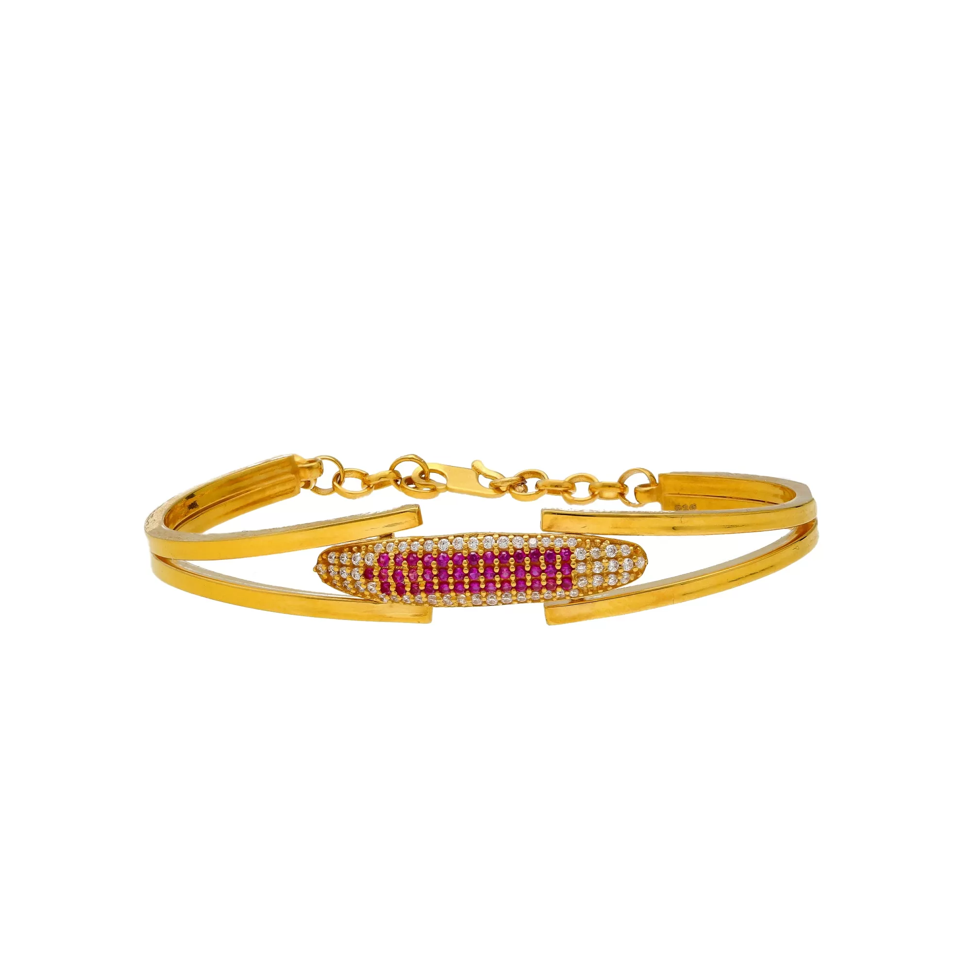 22K Yellow Gold, CZ & Ruby Bangle (9.5gm)