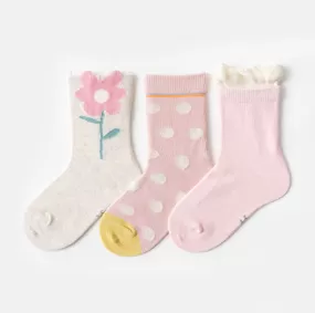 3 Pack Kids' Socks | Cotton | Pink Flower