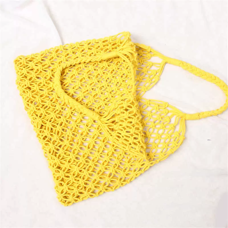 35X35Cm Fashion Popular Woven Bag Mesh Rope Weaving Tie Buckle Reticulate Hollow Straw Bag No Lined