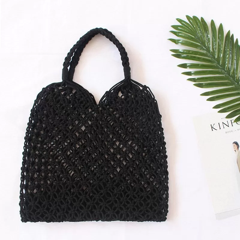 35X35Cm Fashion Popular Woven Bag Mesh Rope Weaving Tie Buckle Reticulate Hollow Straw Bag No Lined