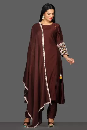 502595 Dark Brown Embroidered Pant Suit with Dupatta