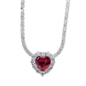 8*8mm Heart Ruby Diamond Pendant 925 Sterling Silver Necklace