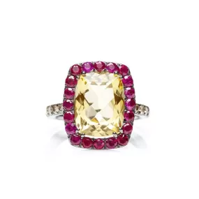 A & Furst - Dynamite - Cocktail Ring with Citrine, Rubies and Light Brown Diamonds, 18k Blackened Gold