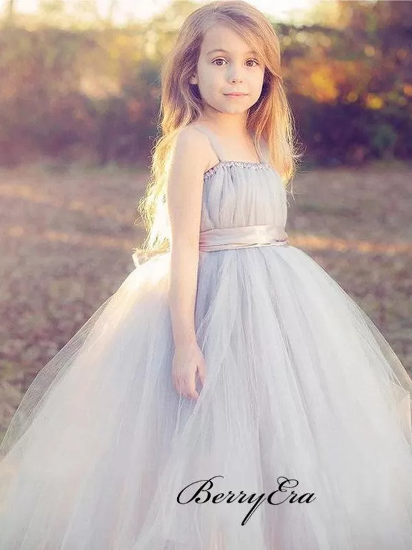 A-line Tulle Wedding Girl Dresses, Cute Flower Girl Dresses