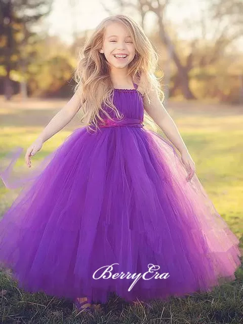 A-line Tulle Wedding Girl Dresses, Cute Flower Girl Dresses