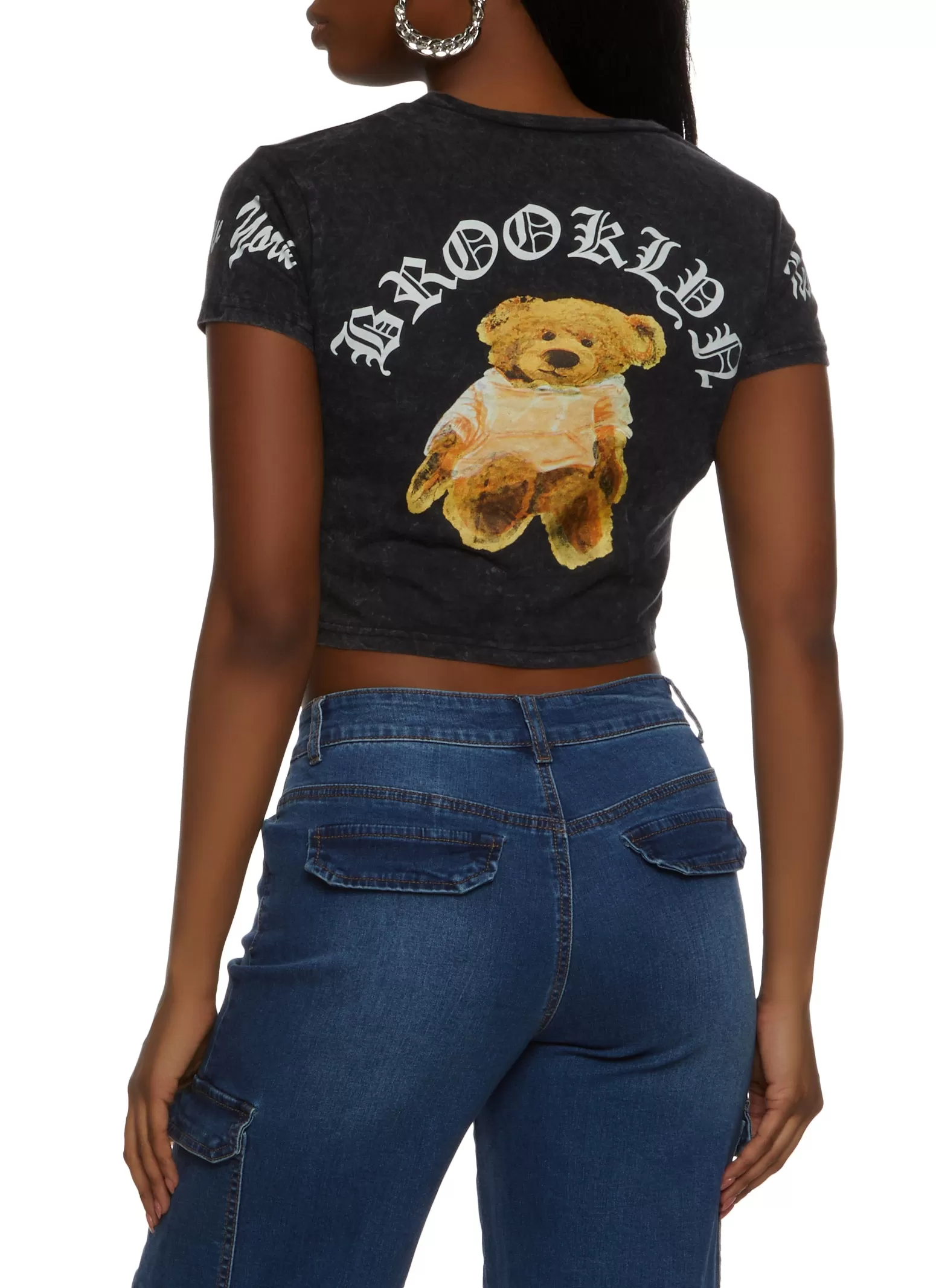 Acid Wash New York Brooklyn Bear Crop Top