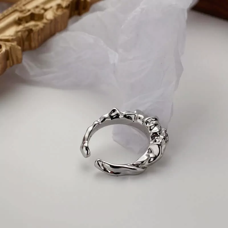 Adjustable S925 Silver Irregular Hammered Texture Band Ring