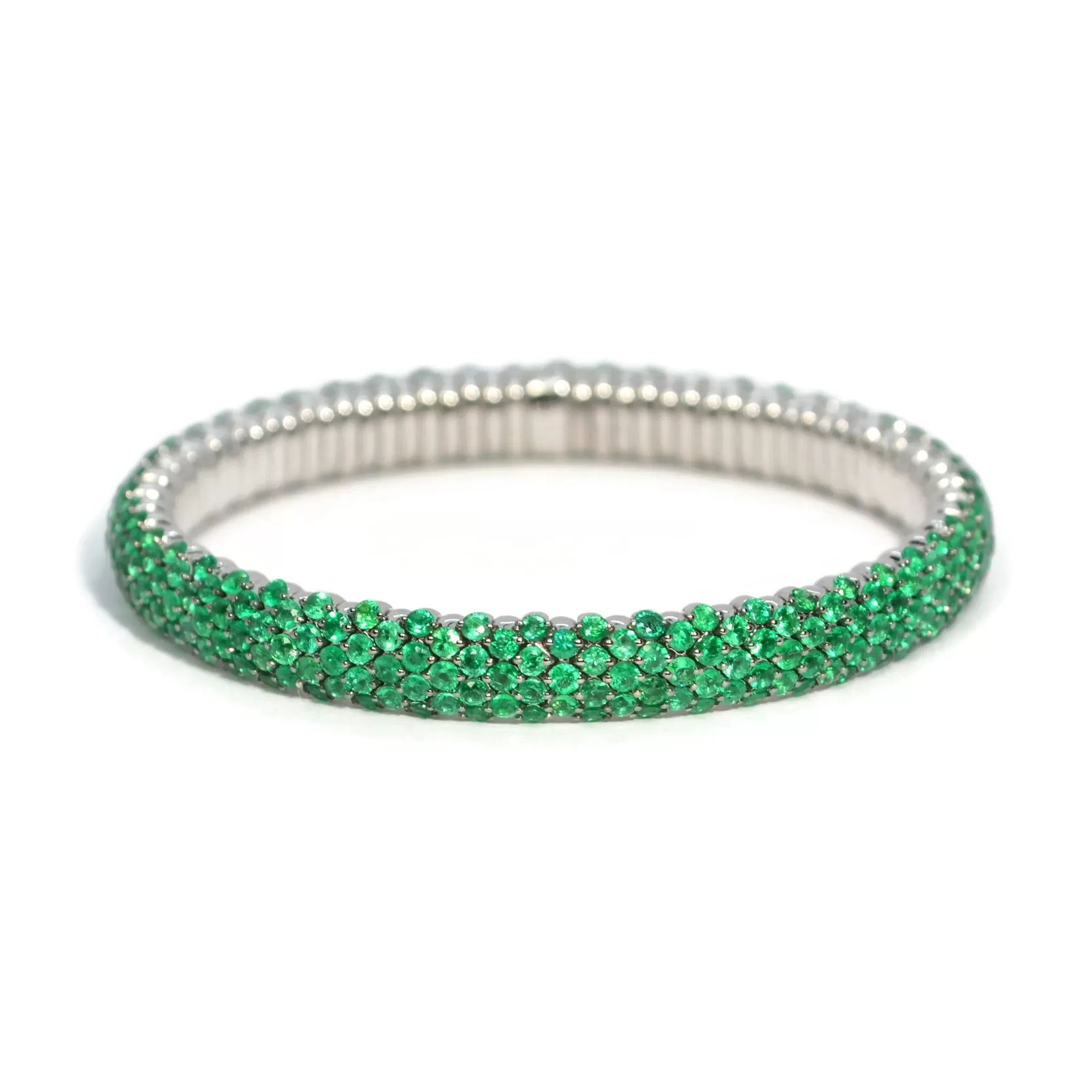 AFJ Diamond Collection - Flexible Bracelet with Emeralds, 18k White Gold