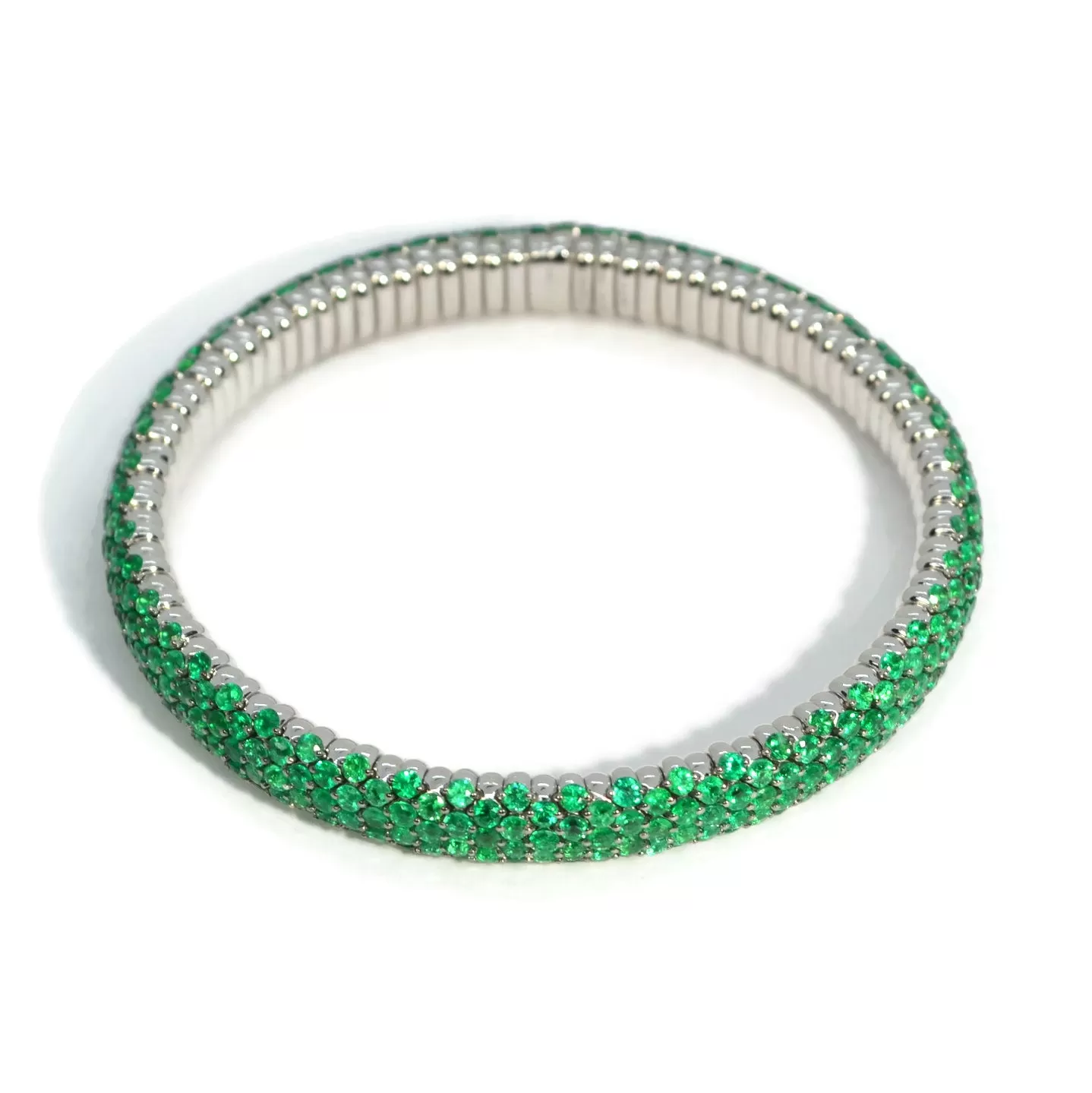 AFJ Diamond Collection - Flexible Bracelet with Emeralds, 18k White Gold