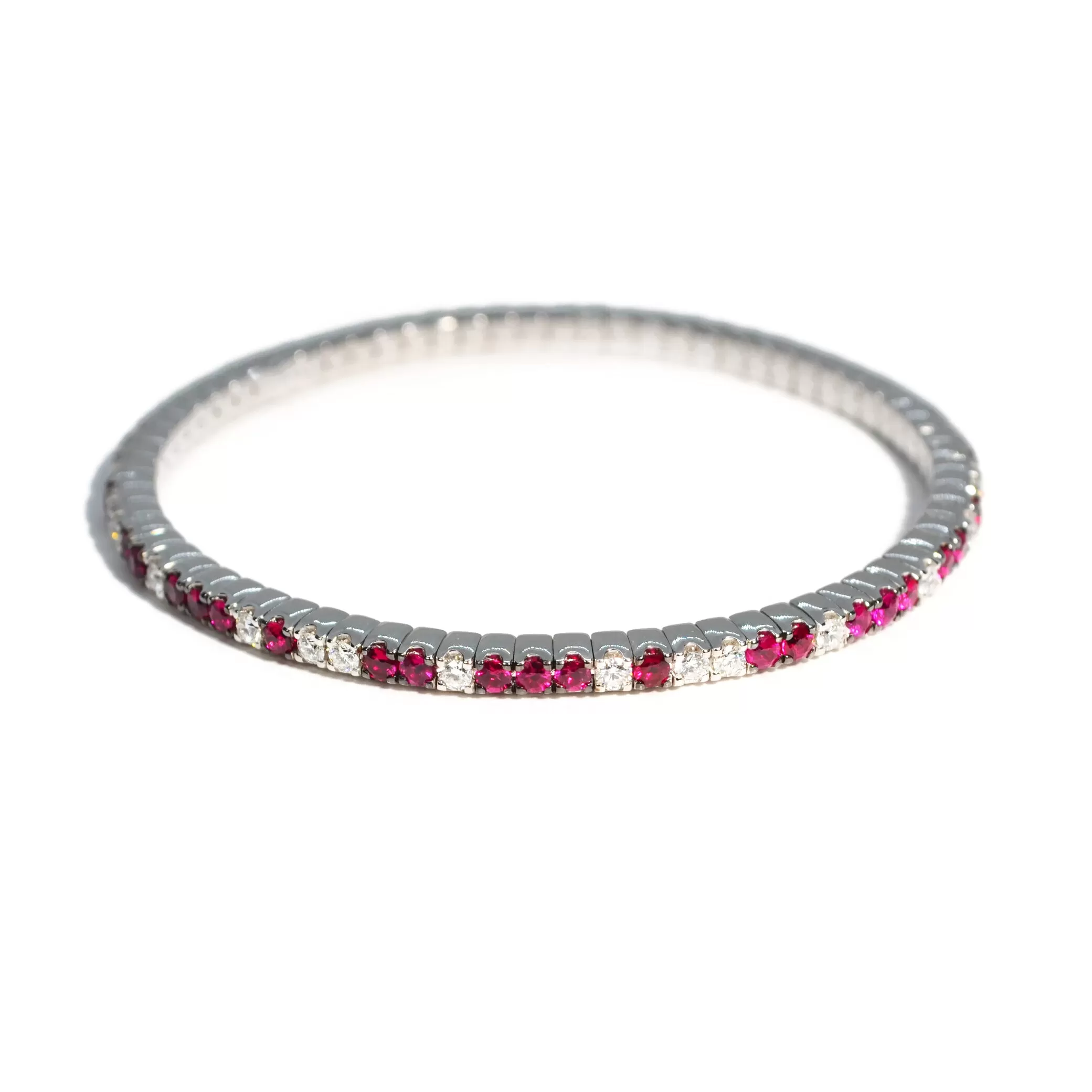 AFJ Gemstone Collection - Rubies and Diamond Flex Bracelet, 18k White Gold