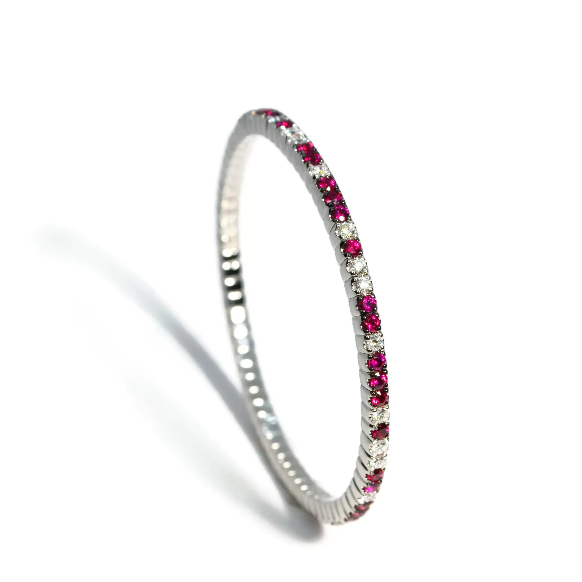 AFJ Gemstone Collection - Rubies and Diamond Flex Bracelet, 18k White Gold