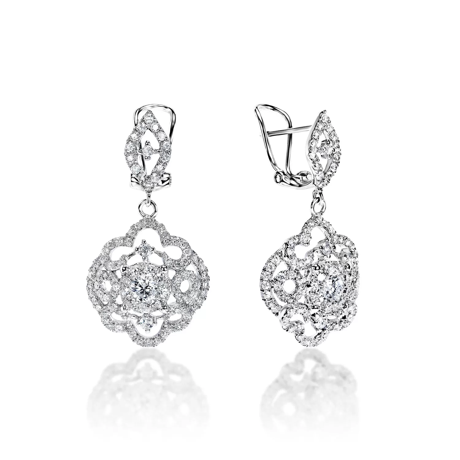 Ailani 2 Carat Round Brilliant Diamond English Lock Earrings in 14k White Gold