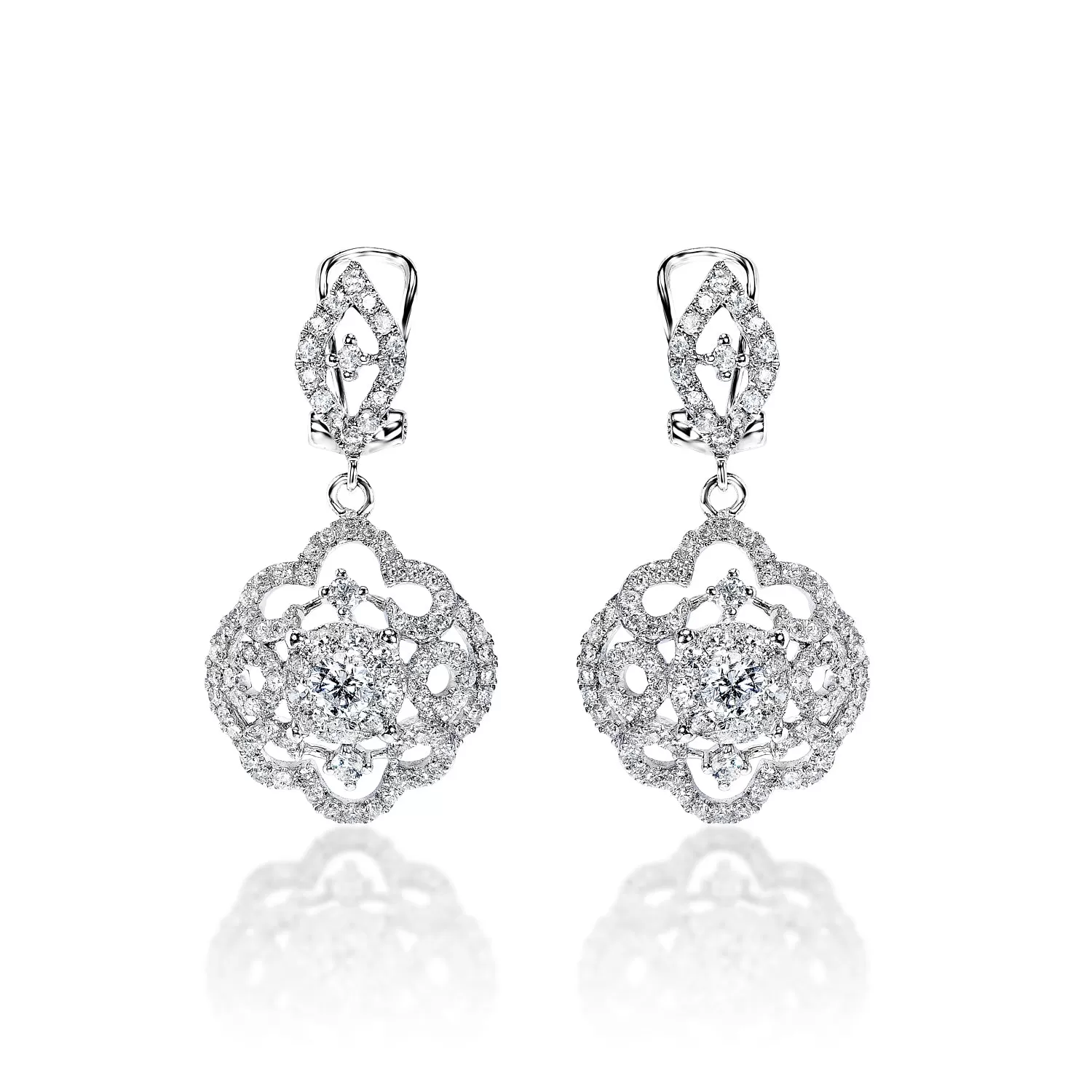 Ailani 2 Carat Round Brilliant Diamond English Lock Earrings in 14k White Gold