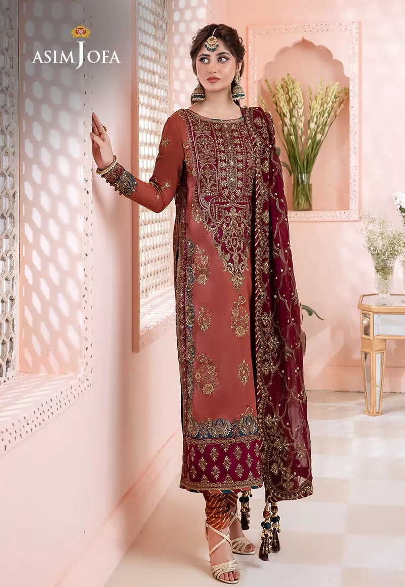 AJCC-01 DESIGNERS STITCHED EMBROIDERED RAW SILK 3 PCS