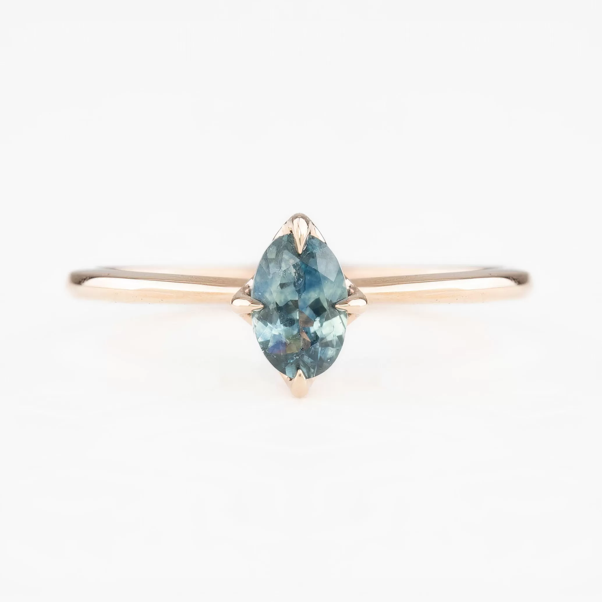 Alice Ring 6mm 0.65ct Blue green Montana Sapphire, 14k Rose Gold