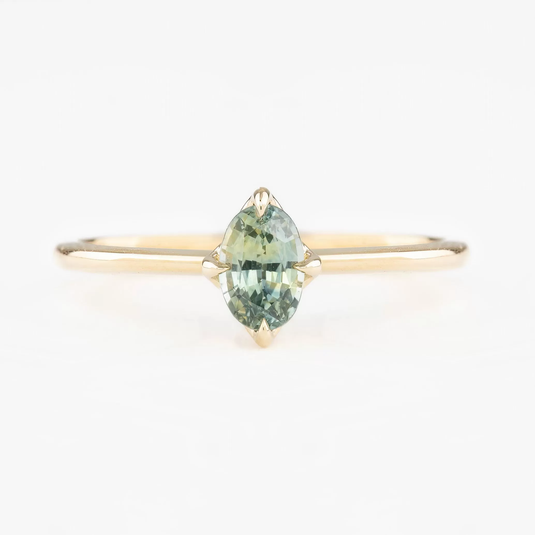 Alice Ring 6mm 0.65ct Light Blue Green Montana Sapphire, 14k Yellow Gold