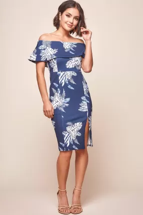 Alina Tiered Off Shoulder Dress Navy