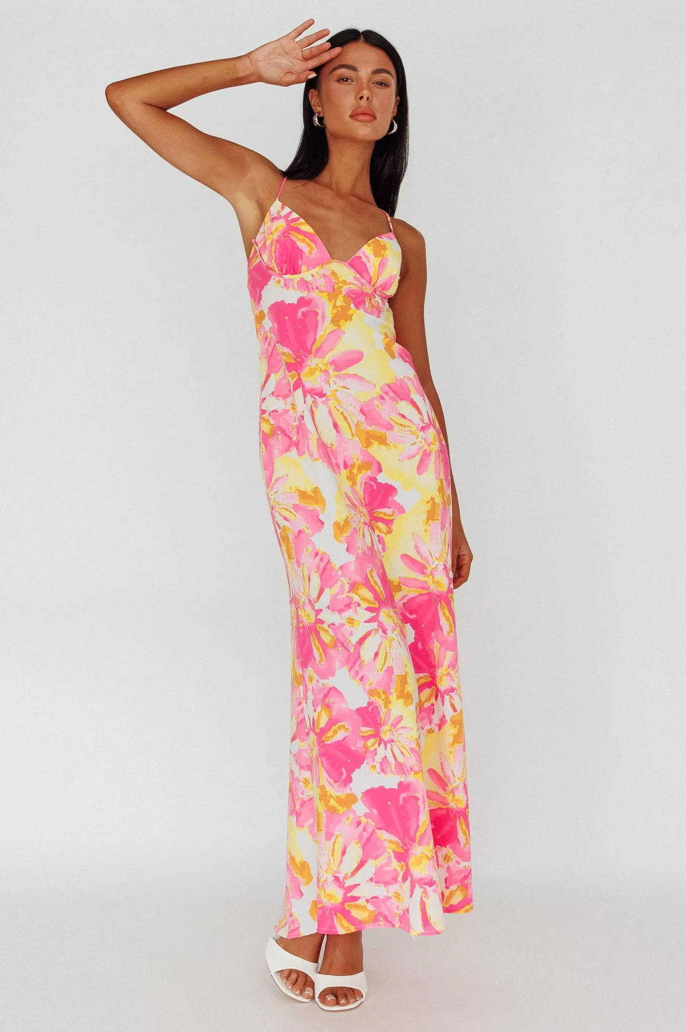 Alora Tie-Up Back Maxi Dress Flower Pink