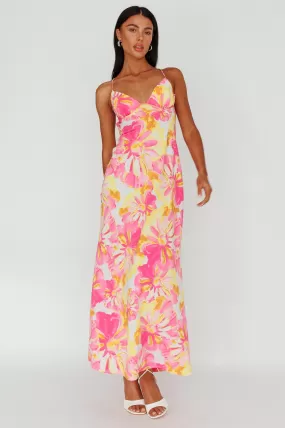 Alora Tie-Up Back Maxi Dress Flower Pink