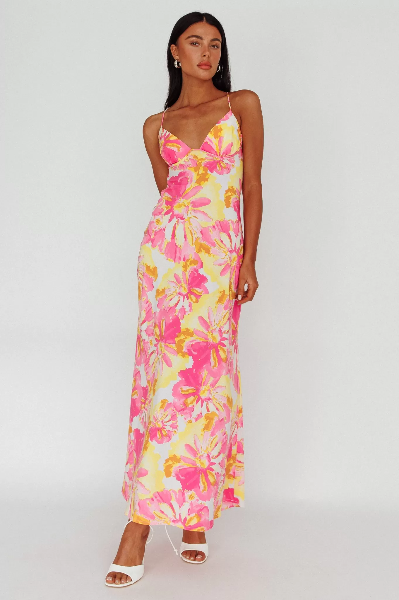 Alora Tie-Up Back Maxi Dress Flower Pink