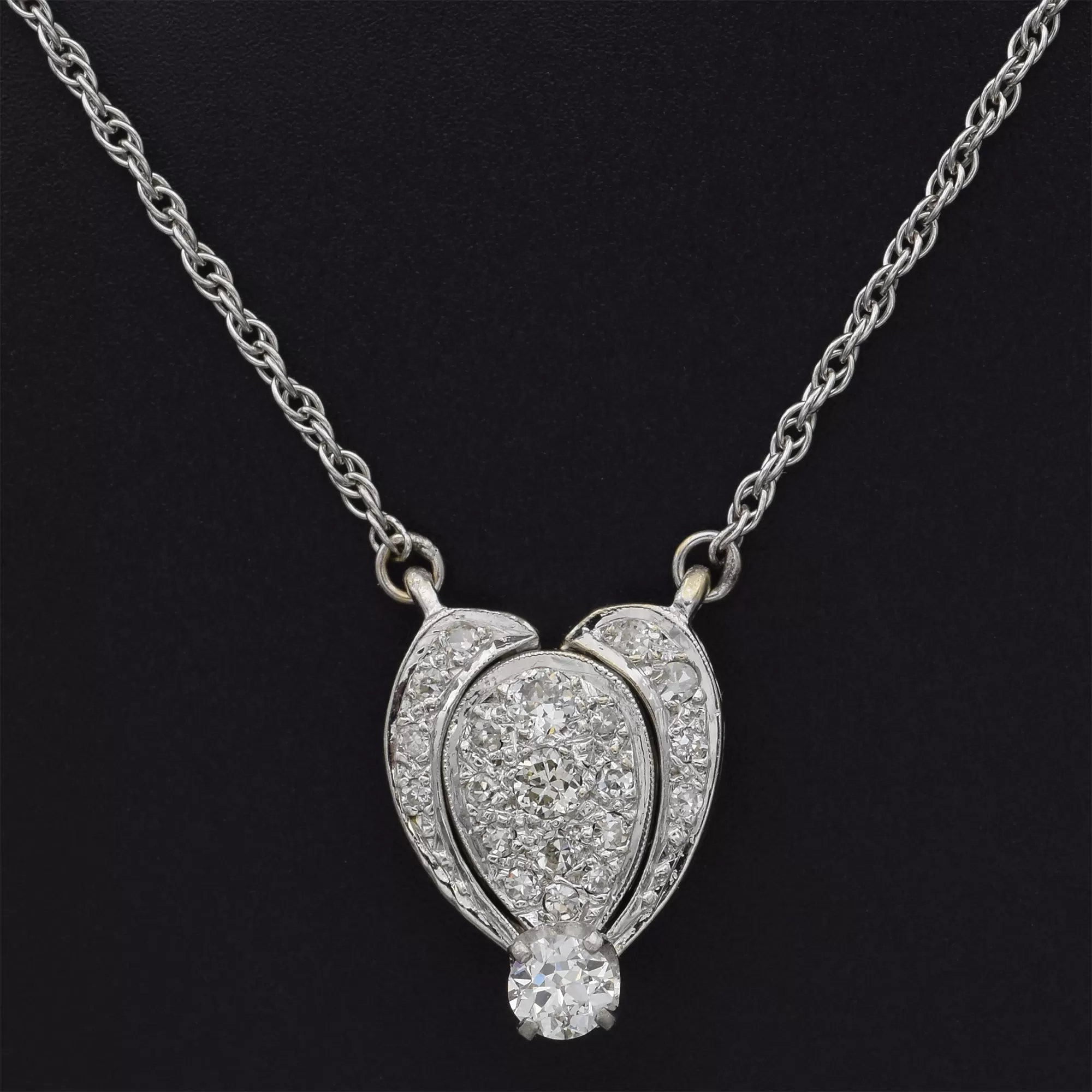 Antique 14K White Gold 0.56 TCW Diamond Interchangeable Pendant Necklace