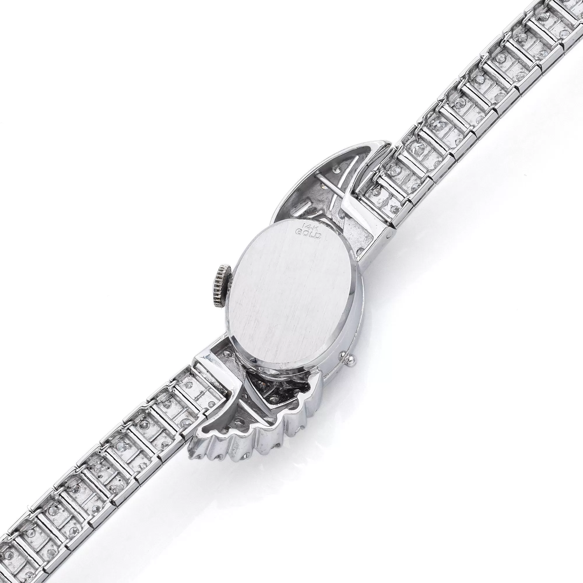 Antique 17J 14K White Gold 2.69TCW Diamond Women's Hand Wind Bracelet Watch