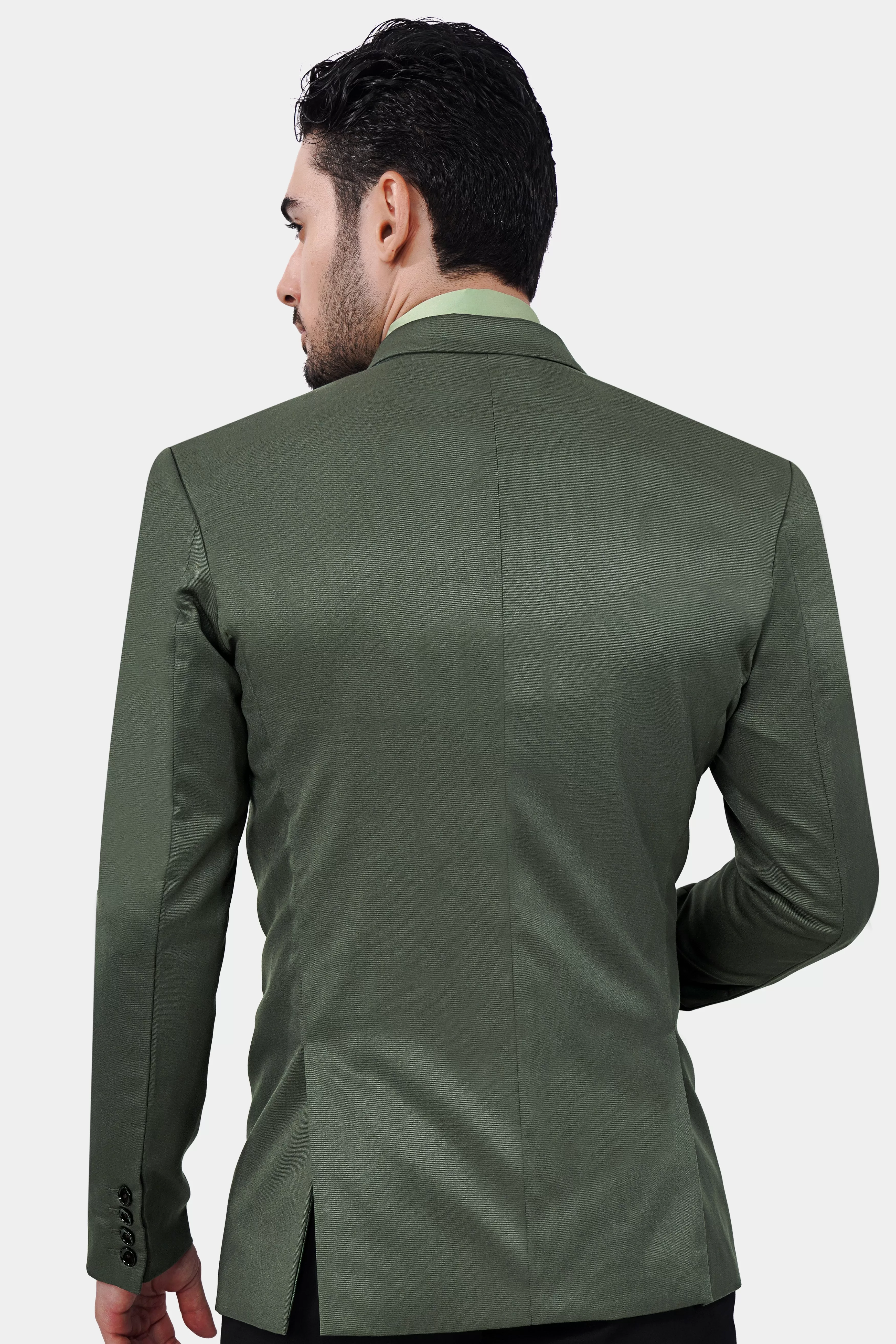 Artichoke Green Wool Rich Double Breasted Blazer