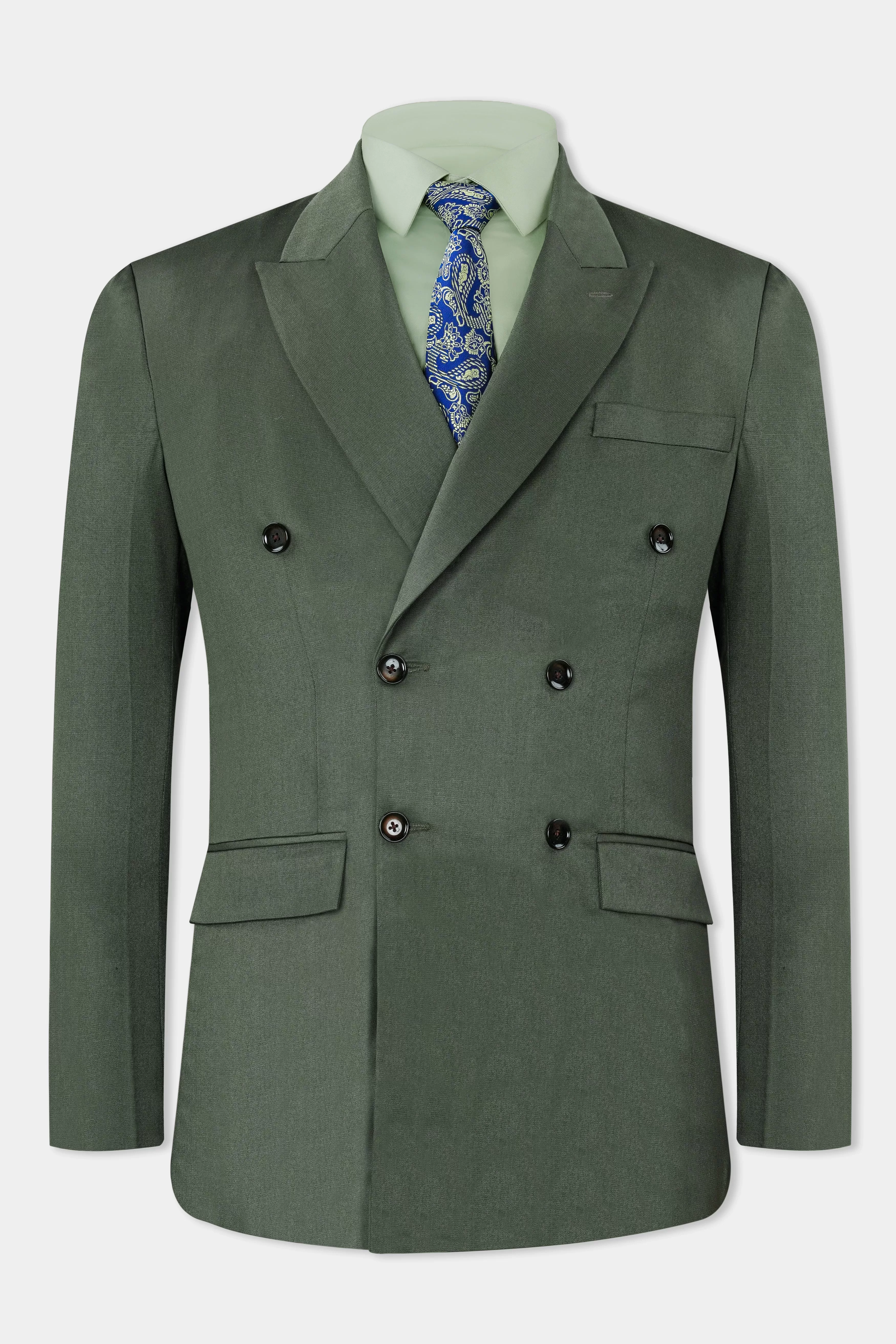 Artichoke Green Wool Rich Double Breasted Blazer