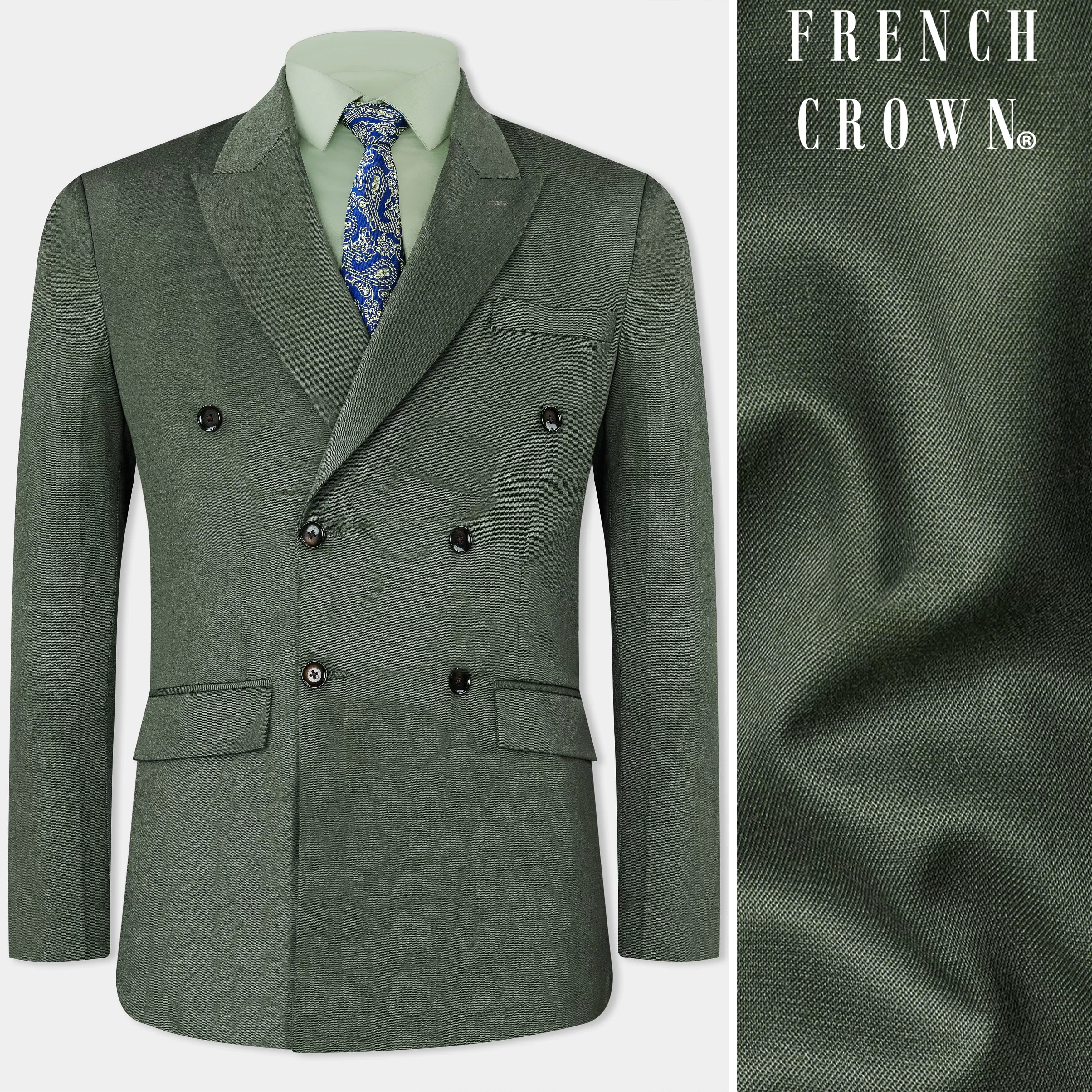 Artichoke Green Wool Rich Double Breasted Blazer