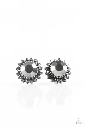 Away We Glow Black Hematite Post Earrings - Paparazzi Accessories