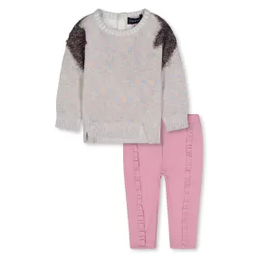 Baby Girls Shoulder Star Sweater With Pink Ruffled Pants Two Piece Set