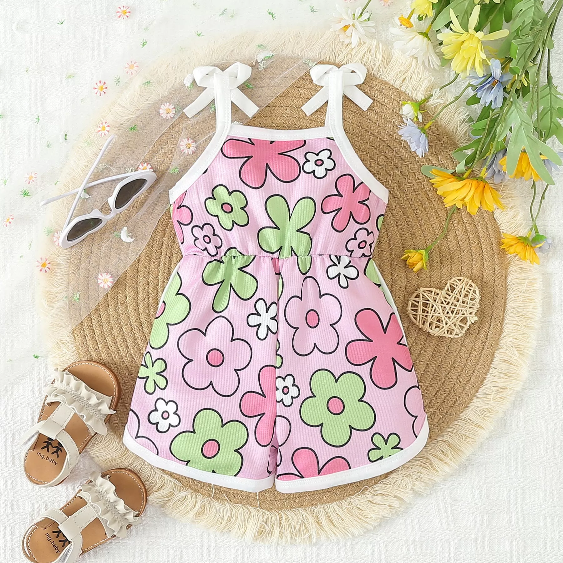 Baby Kid Girls Flower Print Beach Rompers Wholesale 24030175