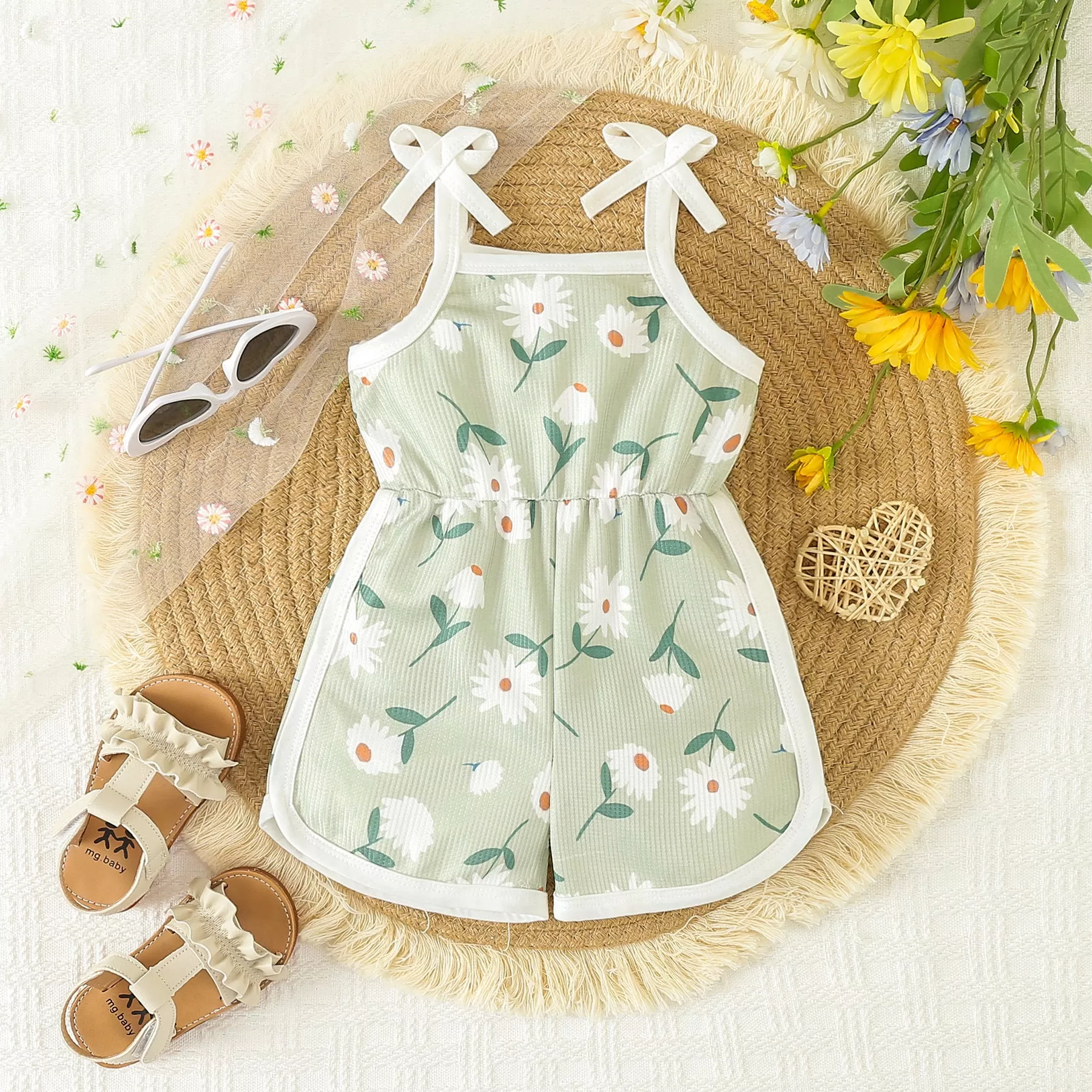 Baby Kid Girls Flower Print Beach Rompers Wholesale 24030175