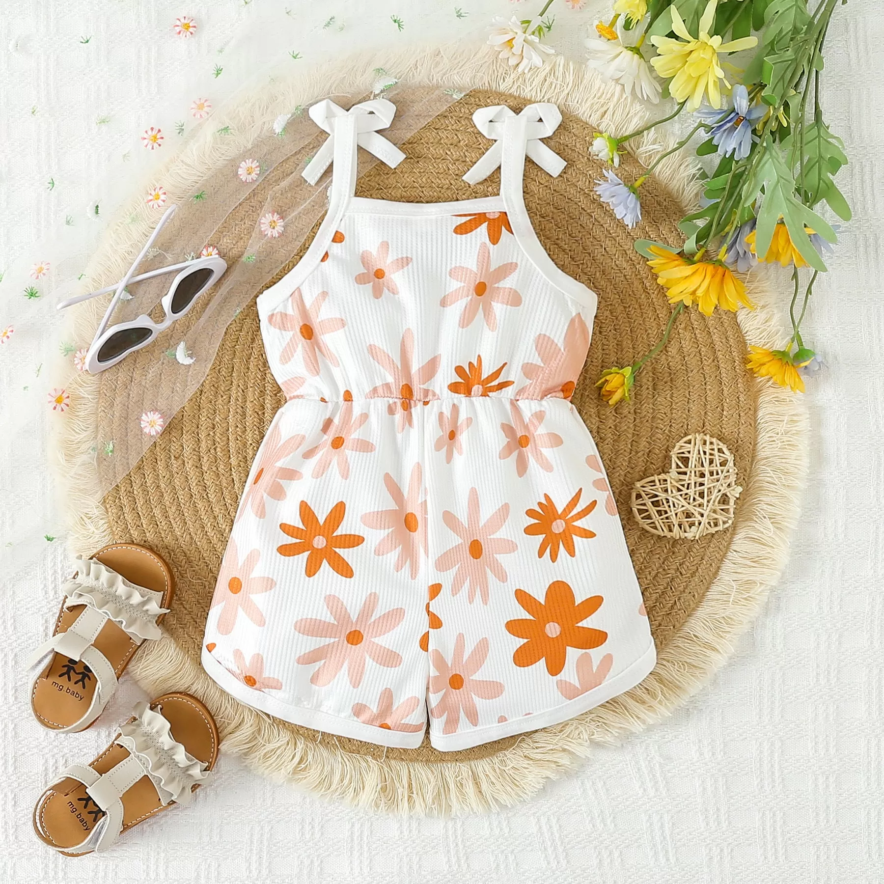 Baby Kid Girls Flower Print Beach Rompers Wholesale 24030175