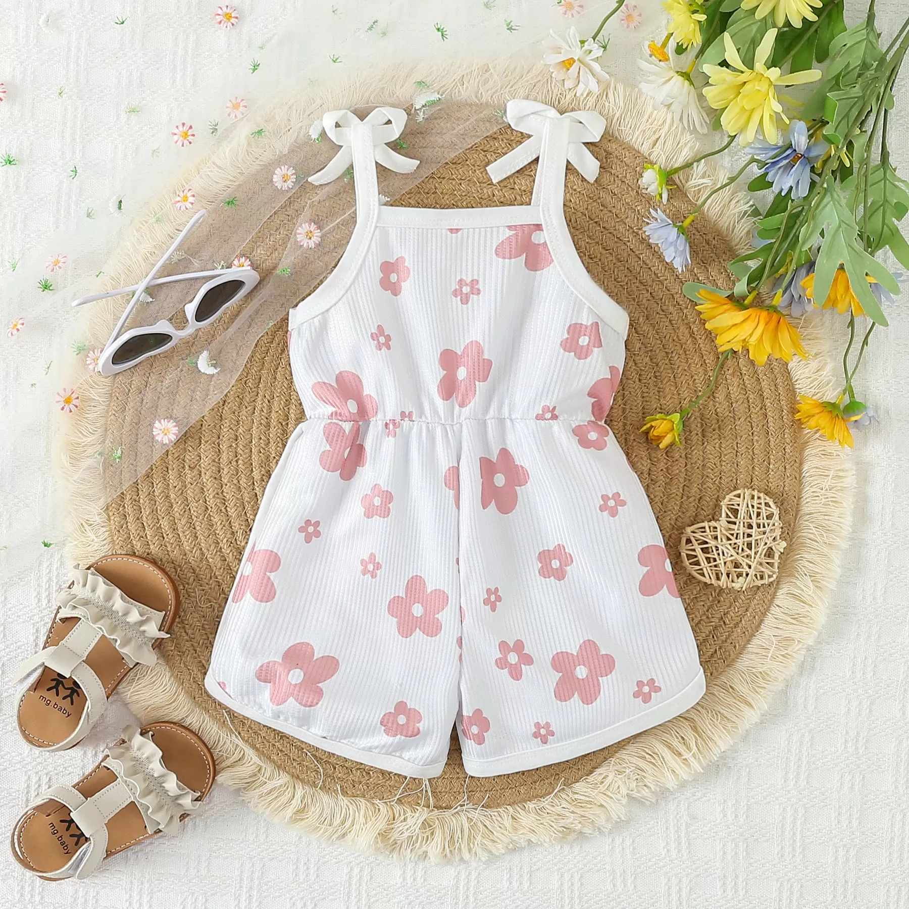 Baby Kid Girls Flower Print Beach Rompers Wholesale 24030175