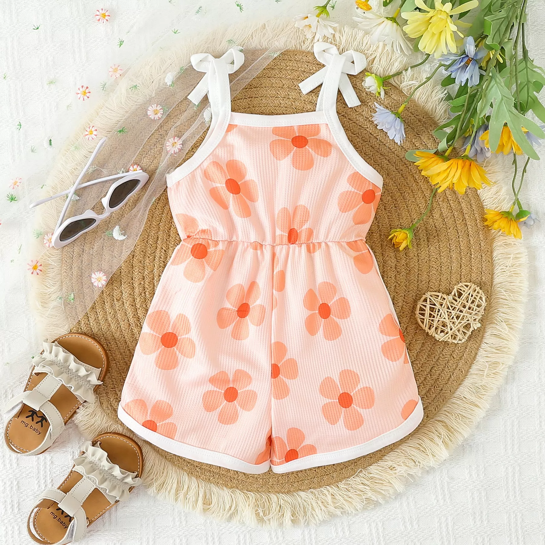 Baby Kid Girls Flower Print Beach Rompers Wholesale 24030175