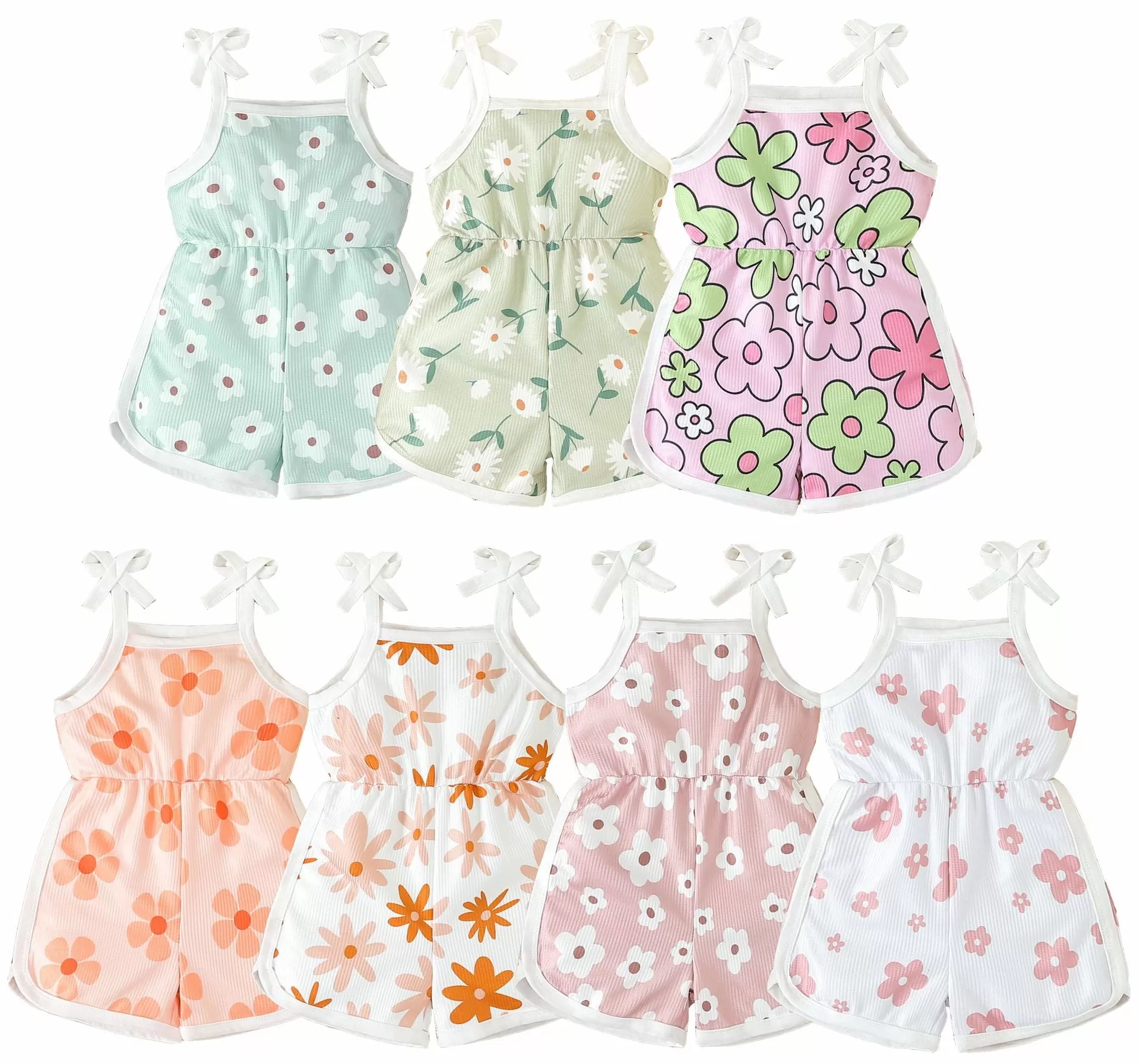 Baby Kid Girls Flower Print Beach Rompers Wholesale 24030175