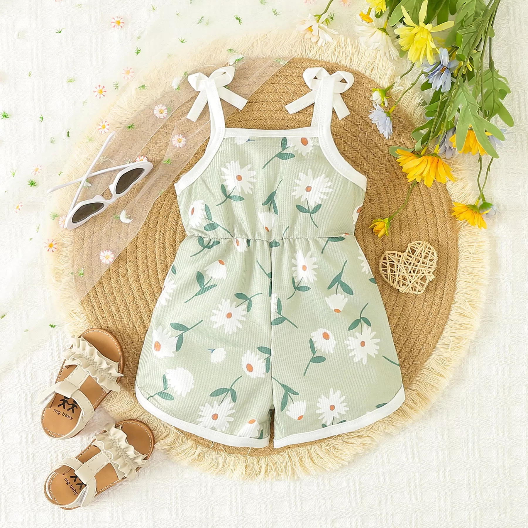 Baby Kid Girls Flower Print Beach Rompers Wholesale 24030175