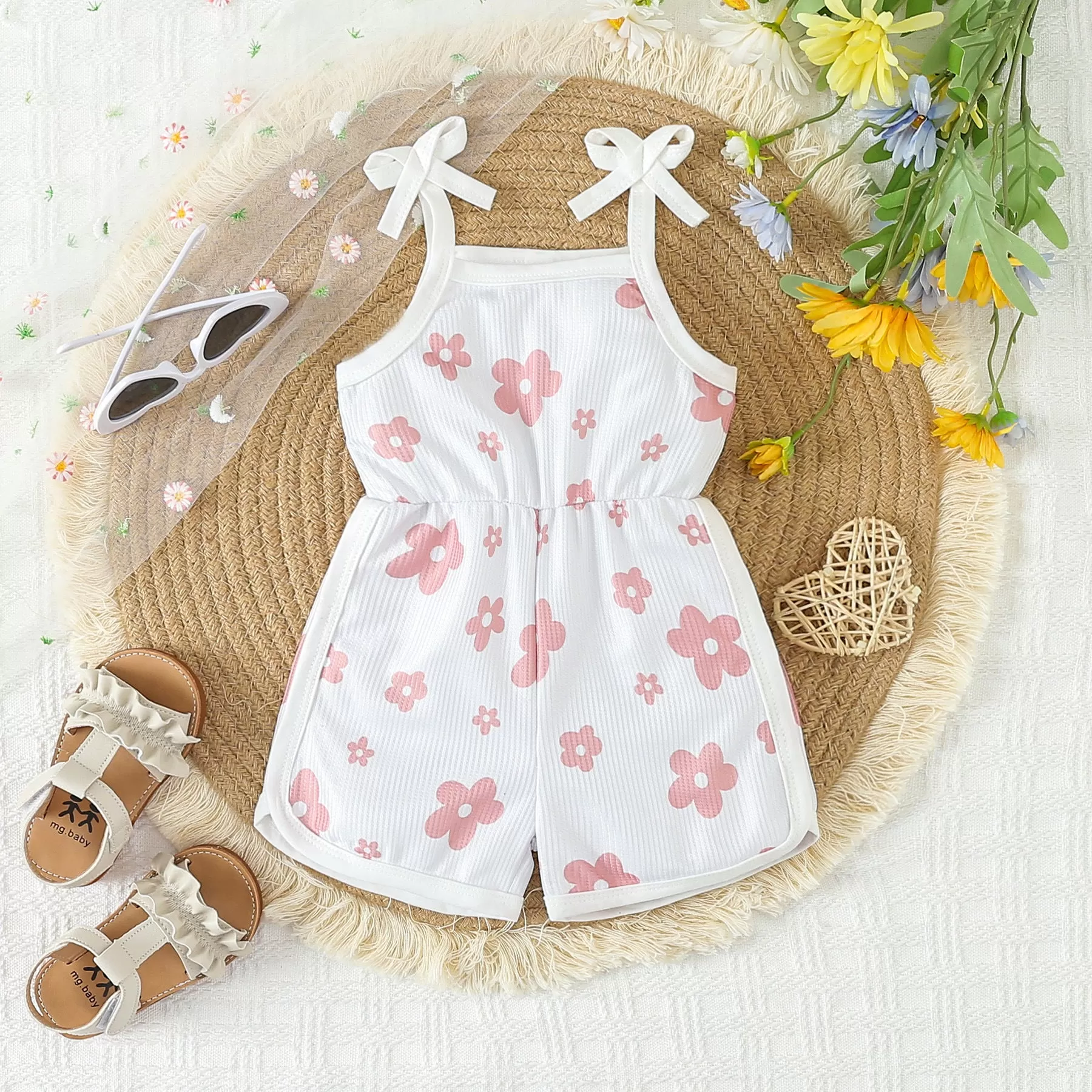 Baby Kid Girls Flower Print Beach Rompers Wholesale 24030175