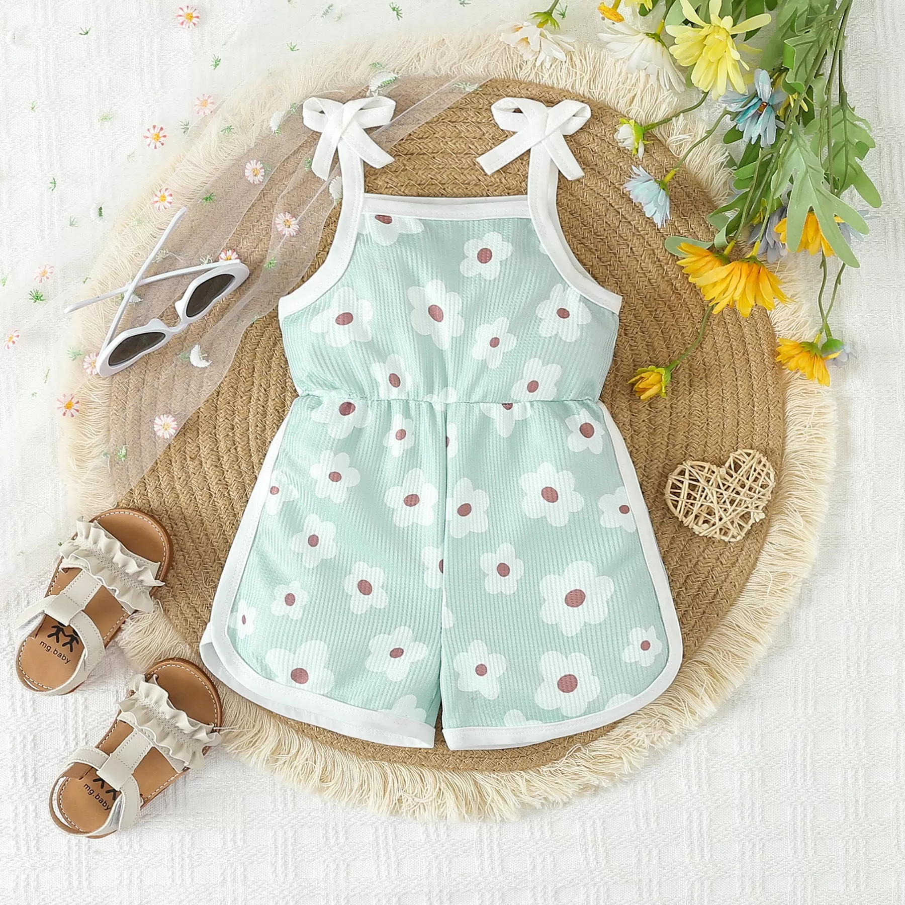 Baby Kid Girls Flower Print Beach Rompers Wholesale 24030175