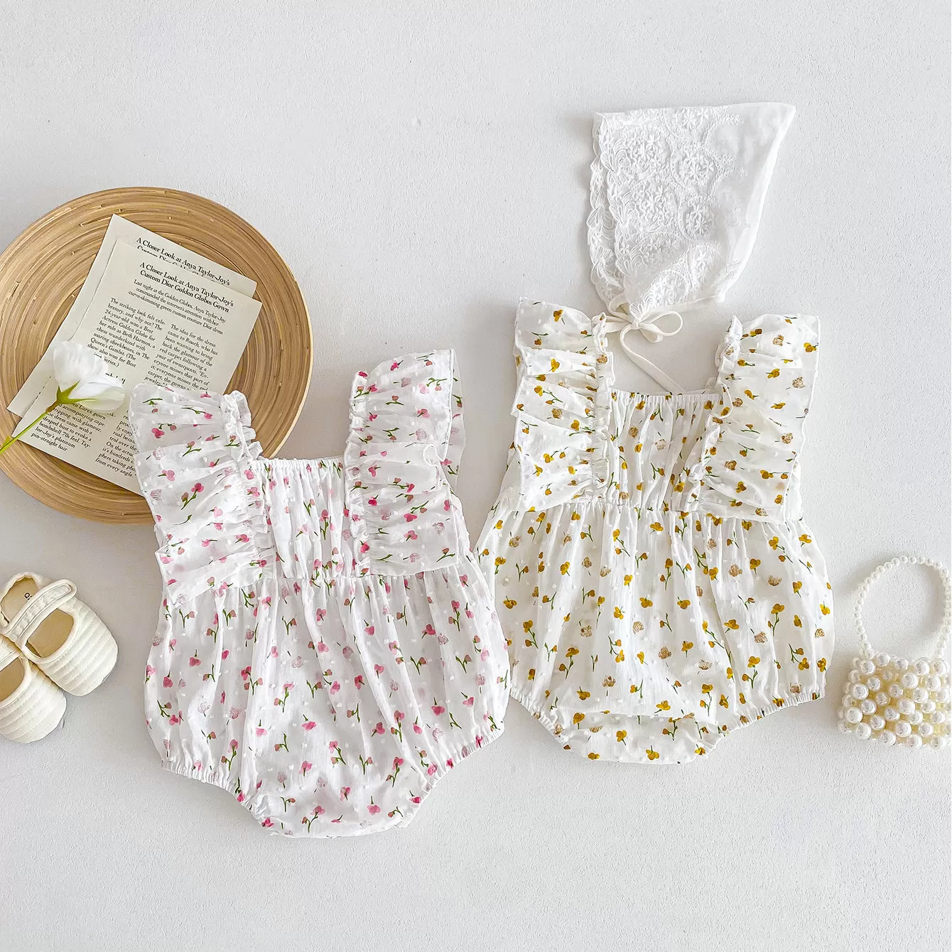 Baby Kid Girls Flower Print Rompers Wholesale 240301146