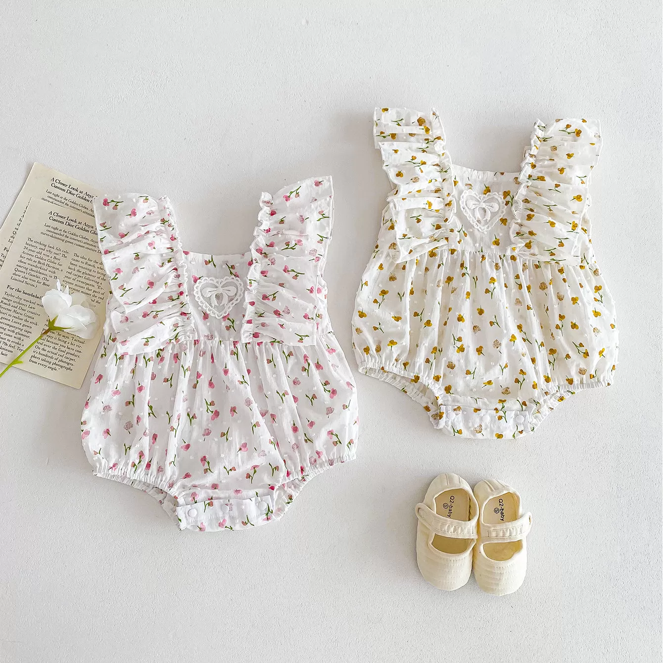 Baby Kid Girls Flower Print Rompers Wholesale 240301146