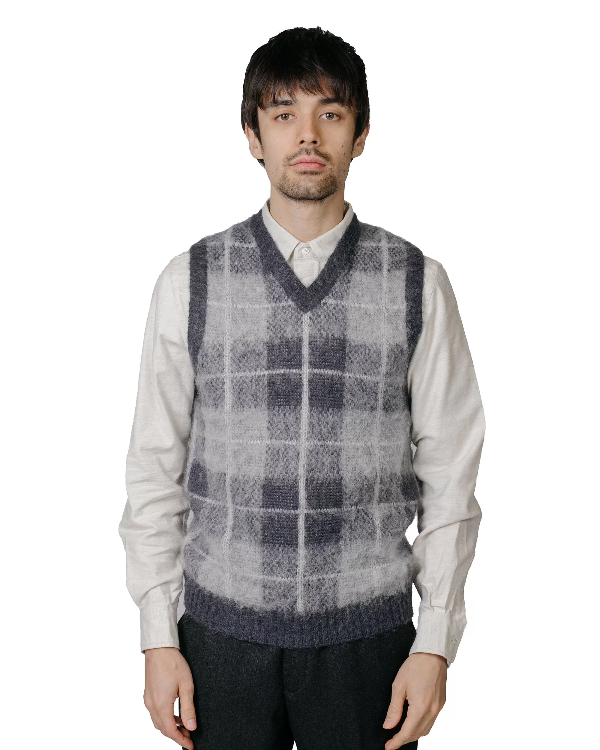 Beams Plus Check Vest Mohair Grey