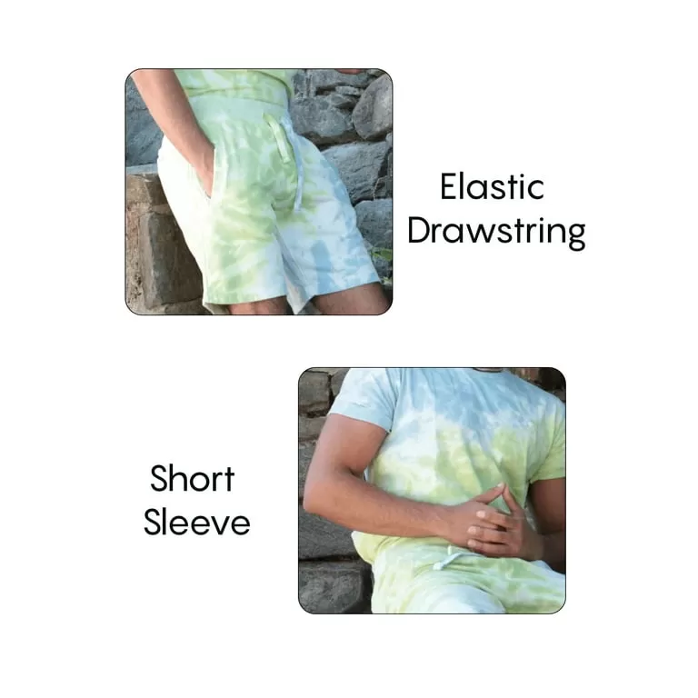 Ben Din Tie-Dyed Summer Cotton T-shirt, Short-Sleeve Crewneck Tee - Green Color